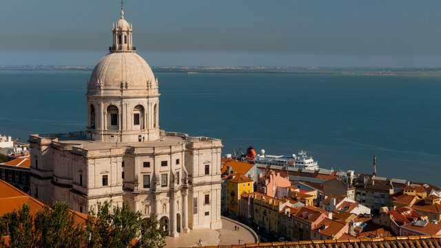 Aerial view of the National Pantheon - Panteao Nacional - in Lisbon, Portugal. The monument is also known as Igreja de Santa Engracia Church.