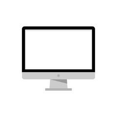 Monitor, computer, screen in black, grey colors. Realistic desktop monitor vector graphic isolated on white background.
