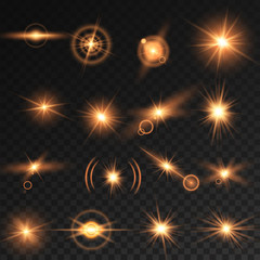 Transparent light effect, Lens flares with streaking distortion Shining Collection. Vector illustration