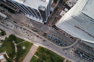 Aerial drone image Downtown Miami Biscayne Boulevard Florida USA
