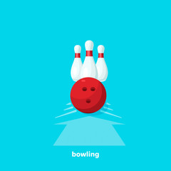 bowling ball and bowling pins, flat vector image