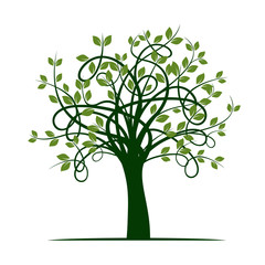 Green Spring Tree. Vector Illustration.