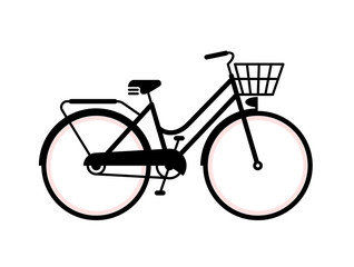 Vintage Bicycle Silhouette. Simple Vector Illustration Of A Old Fashioned Girls Bike.