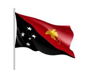 Waving flag of Papua New Guinea. Illustration of Oceania country flag on flagpole. Vector 3d icon isolated on white background