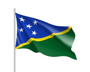 Waving flag of Solomon islands. Illustration of Oceania country flag on flagpole. Vector 3d icon isolated on white background