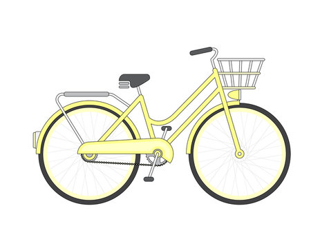 Vintage Girls Bicycle. Simple Vector Illustration Of A Yellow Old Fashioned Girls Bike.
