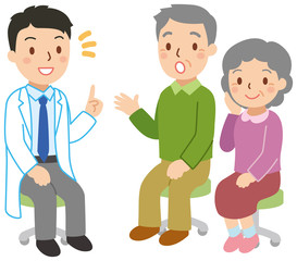 医師と老夫婦の相談シーン
