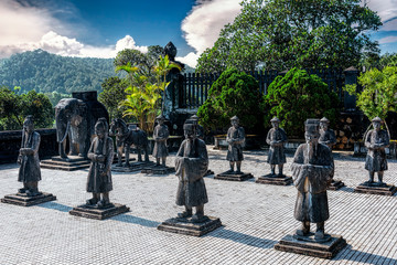 Statues of warriors in Imperial Khai Dinh Tomb in Hue, Vietnam