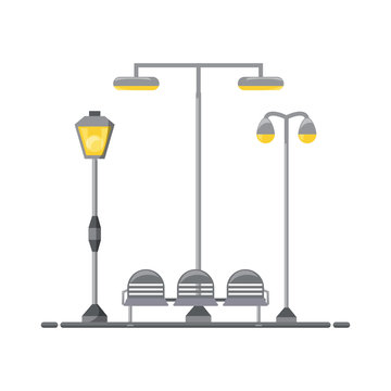 seats and street lamps