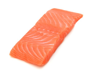 Raw salmon fillet on white background