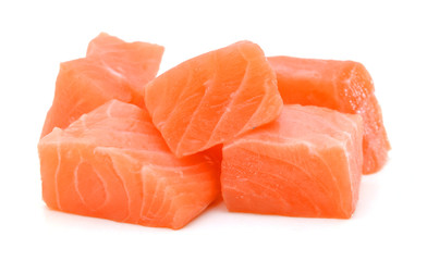 Raw salmon fillet on white background