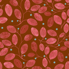 Foliage Seamless Pattern. Deep orange Watercolor Abstract Background. Hand Painted authentic Art Print. Foliage Repeating Pattern. Cloth Swimwear Design, Wallpaper, Wrapping. 11.