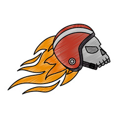 extreme skull with helmet and flames