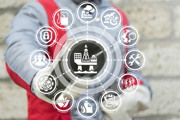 Offshore Jack Up Rig Industry. Sea Oil Industrial Extraction concept. Worker or engineer using...