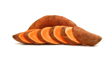 Sweet potatoes on white