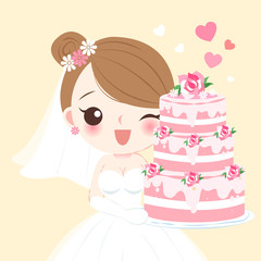 cute cartoon bride with cake