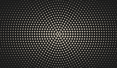Abstract radial gradient in halftone style. Retro and vintage. Hipster pattern of dots for your projects. Light dots on a black background. Vector.