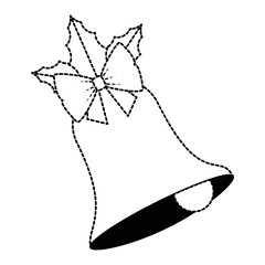 christmas bell with bowntie and leafs vector illustration design