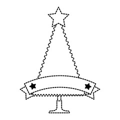 christmas tree with ribbon frame vector illustration design