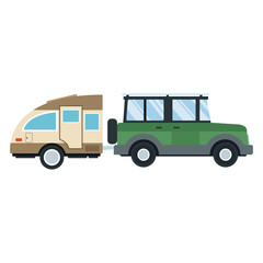 SUV sport vehicle with caravan trailer icon vector illustration