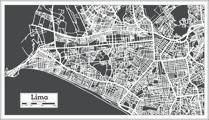 Lima Peru City Map in Retro Style. Outline Map.