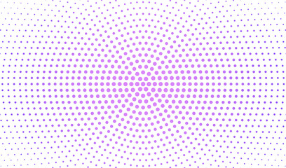 Abstract radial gradient in halftone style. Retro and vintage. Hipster pattern of dots for your projects. Purple dots on a white background. Vector.