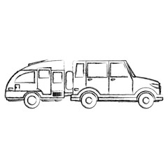 SUV sport vehicle with caravan trailer icon vector illustration