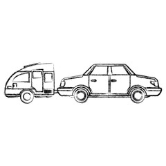 Car sideview vehicle with caravan trailer icon vector illustration