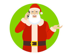 Santa Claus talking on the mobile phone and gesticulating