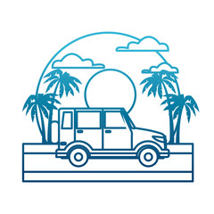 Fototapeta premium SUV sport vehicle on sunset landscape icon vector illustration