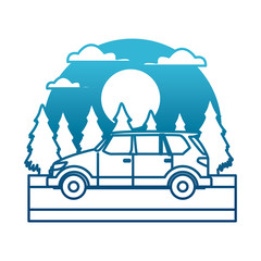 SUV sport vehicle In the forest icon vector illustration