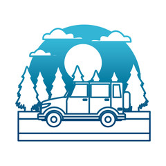 SUV sport vehicle In the forest icon vector illustration