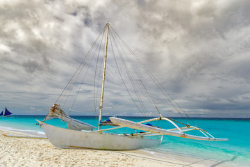 Nov 18,2017 Boats moored on the Puka beach in Boracay