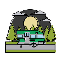Obraz premium Trailer home isolated In the forest icon vector illustration