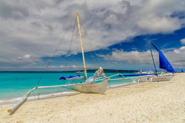 Nov 18,2017 Boats moored on the Puka beach in Boracay