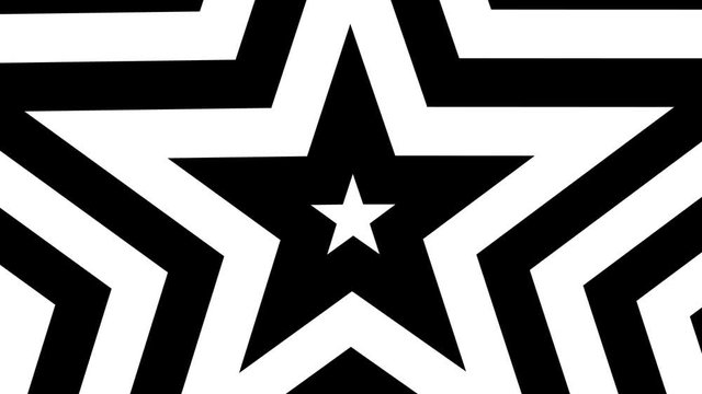 Five point star black and white mask animated grows. Seamless loop shape star motion CG. Pentagram tunnel. Rhythm 180 beats.