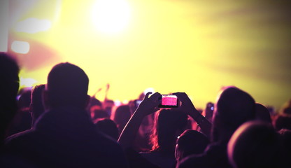 girl using smart phone at live concert