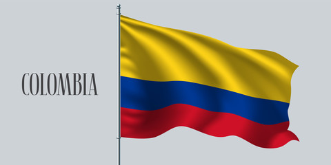 Colombia waving flag on flagpole vector illustration