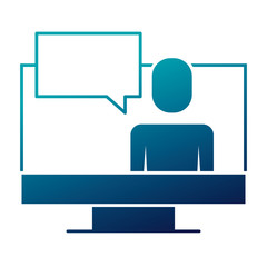 businessman on screen laptop discussion chat vector illustration blue image