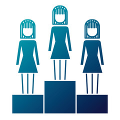 business women in podium competition success vector illustration