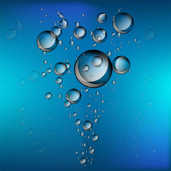 Water bubble rising on blue background. 