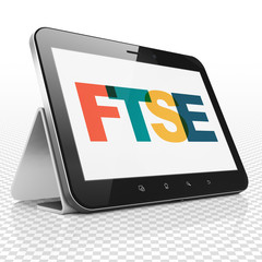 Stock market indexes concept: Tablet Computer with Painted multicolor text FTSE on display, 3D rendering