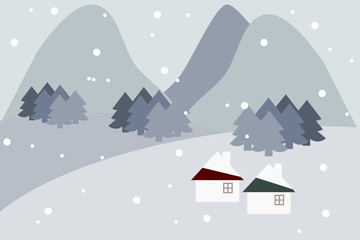 Fototapeta na wymiar Flat design, pattern vector of houses in winter season. 