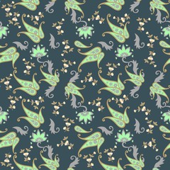 Delicate seamless floral paisley pattern. Oriental vector background. Trendy print for fabric. Ethnic motives.