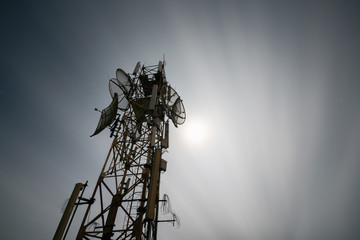 Telecommunications antenna for radio, television and telephone. Long exposure at night