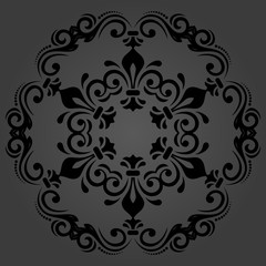 Oriental vector round dark pattern with arabesques and floral elements. Traditional classic ornament. Vintage pattern with arabesques