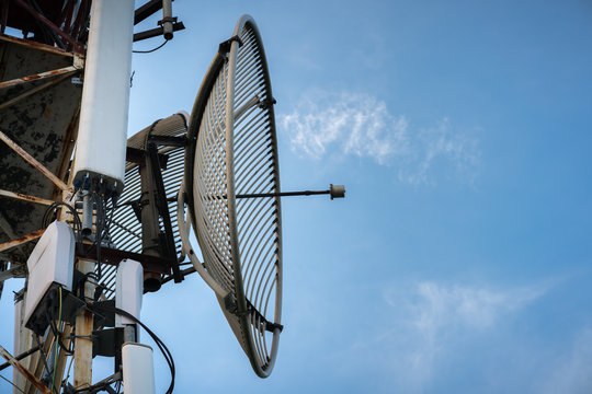 Telecommunications antenna for radio, television and telephone with blue sky