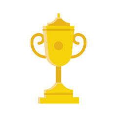 Champions cup vector icon. Winner trophy flat design pictogram isolated on white. Cartoon golden chalice cup symbol.