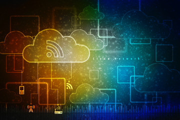 2d rendering Cloud online storage icons with wifi
