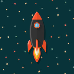 Flat rocket icon illustration. Spaceship on the star space background